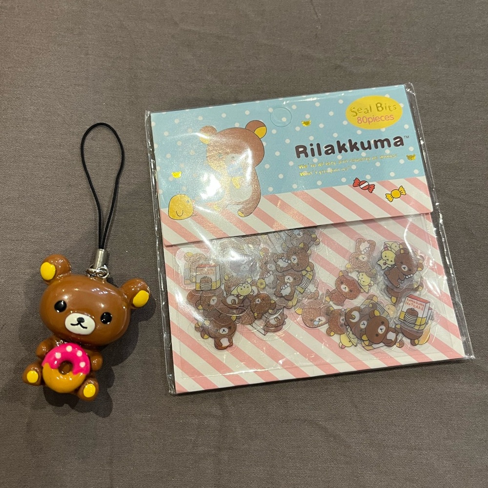 Rilakkuma SAN-X Japan Key Chain Bag Charm 80 Pcs Sticker Donut Ice Cream Kawaii